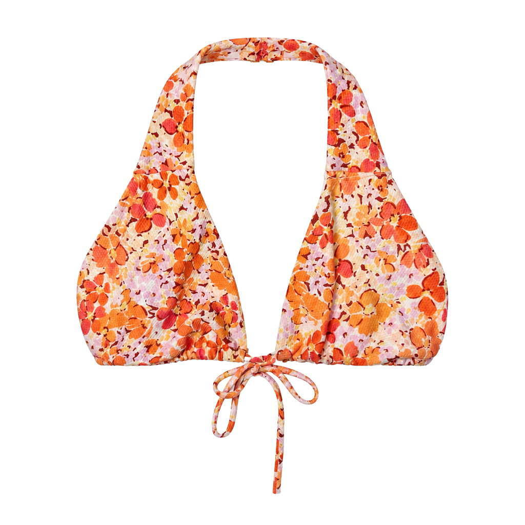 Rhythm Orange Pink Floral Halter Bikini Swim Top Size Medium 1