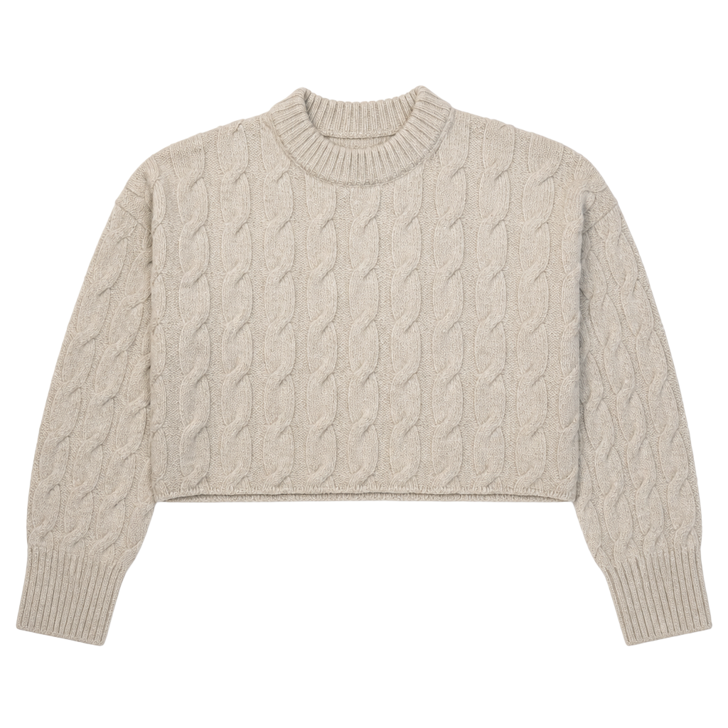 Babaton Merino Wool Cable Knit Cropped Crew Sweater Cream Size XS 1
