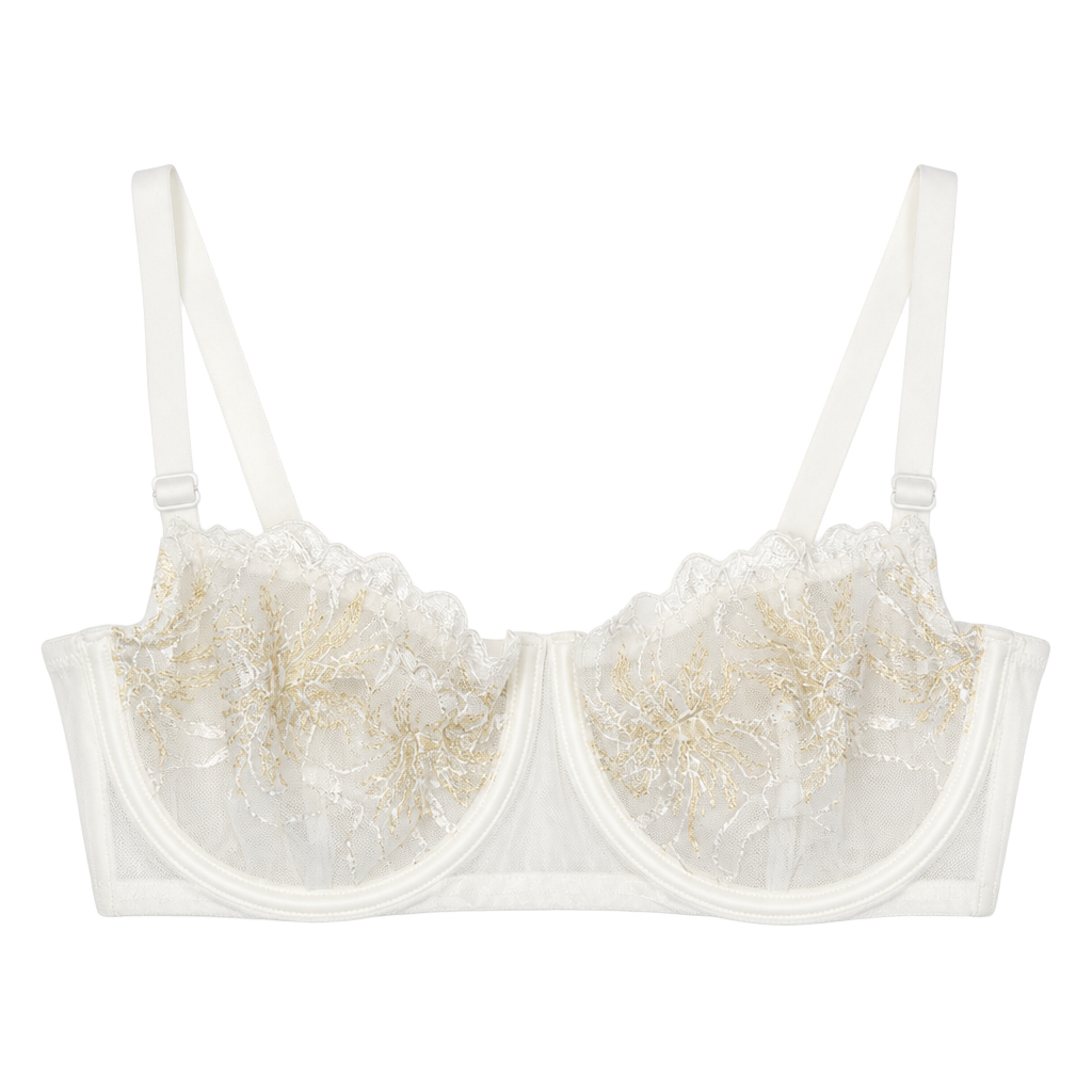 Etam White Embroidered Underwire Balconette Bra Size 32D 1