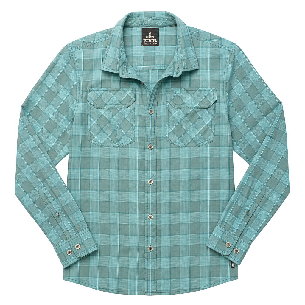 PrAna Green Plaid Patterned Button Up Shirt 1