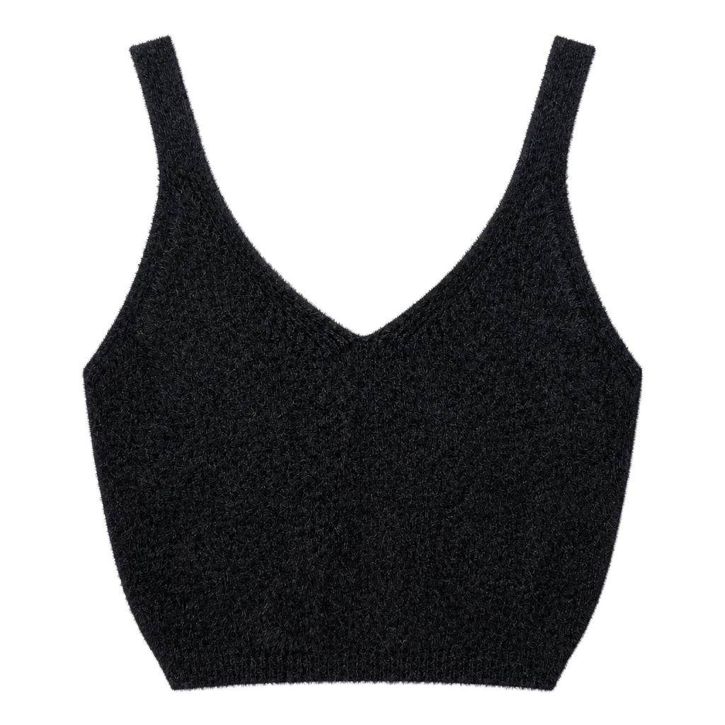 Massimo Dutti Black Fuzzy Knit Crop Tank Top 1