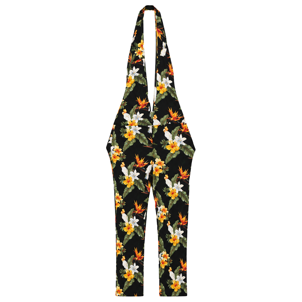 Forever 21 Floral Halter Jumpsuit Black Tropical Print 1