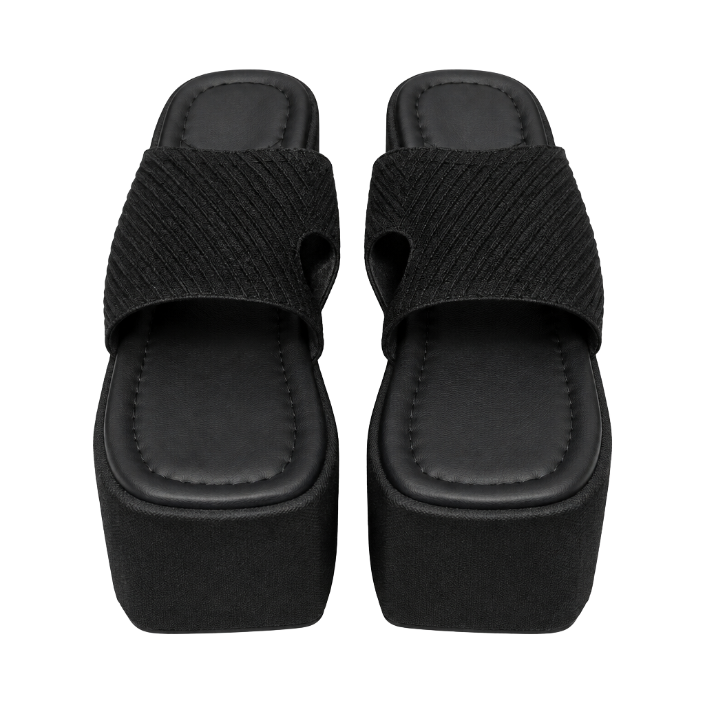 Unbranded Platform Slide Sandals Black Chunky Heel Open Toe Mules 1