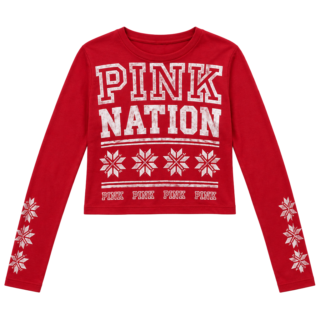 PINK Victoria's Secret Pink Nation Long Sleeve Crop Tee Red 1