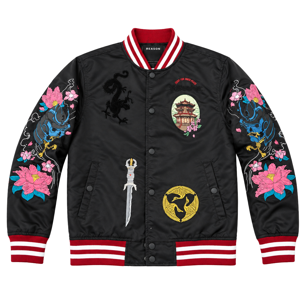 Reason The Katana Bomber Jacket Size L Black Japanese Embroidery 1