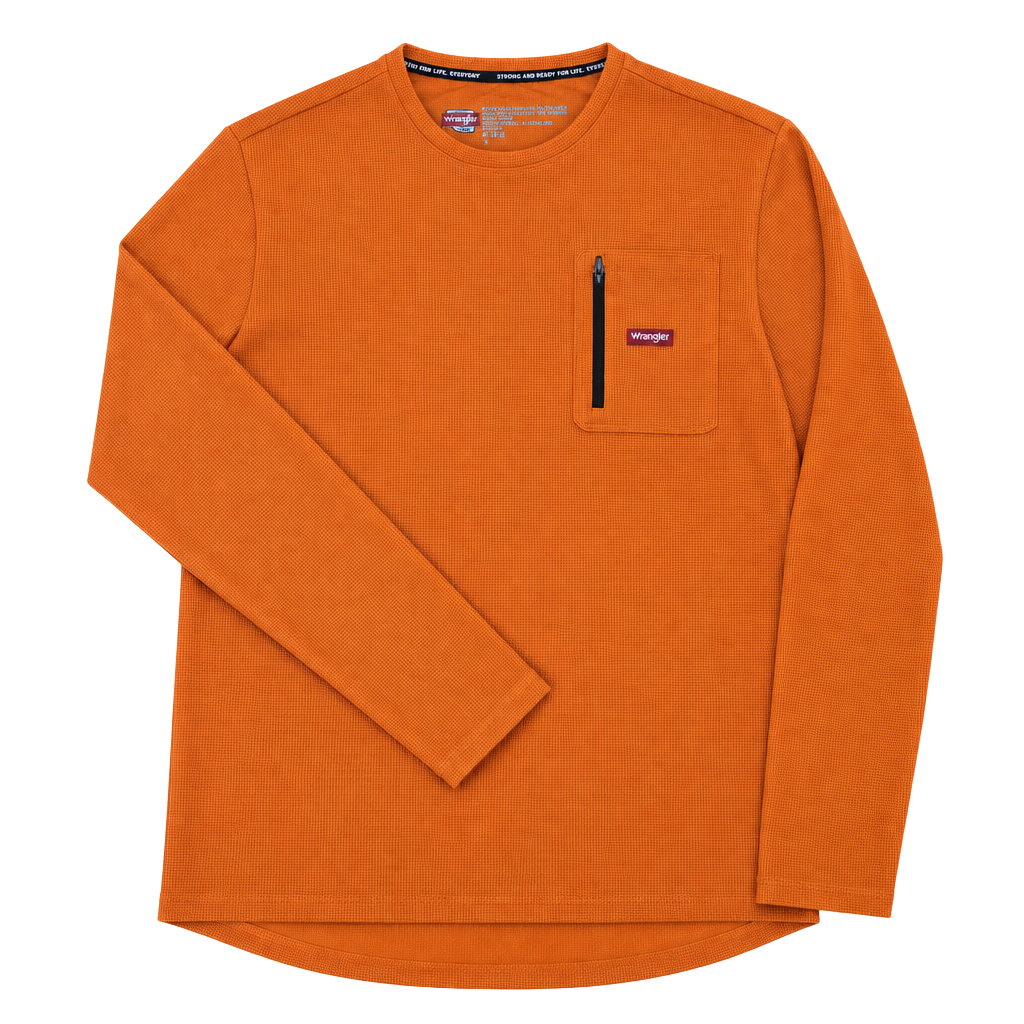 Wrangler Long Sleeve Performance Thermal Shirt Size Large Orange Pocket 1