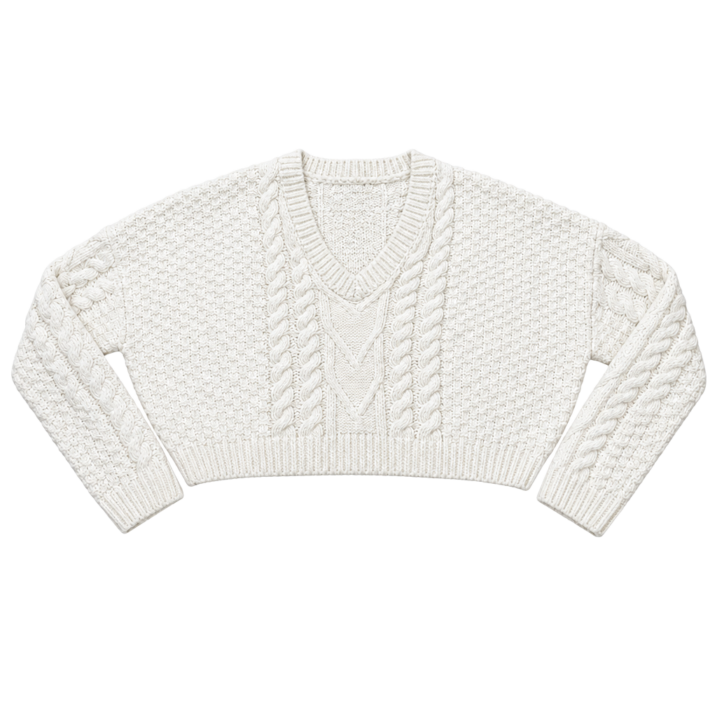 Altar'd State Cable Knit V-Neck Sweater Size L White Cropped Pullover 1