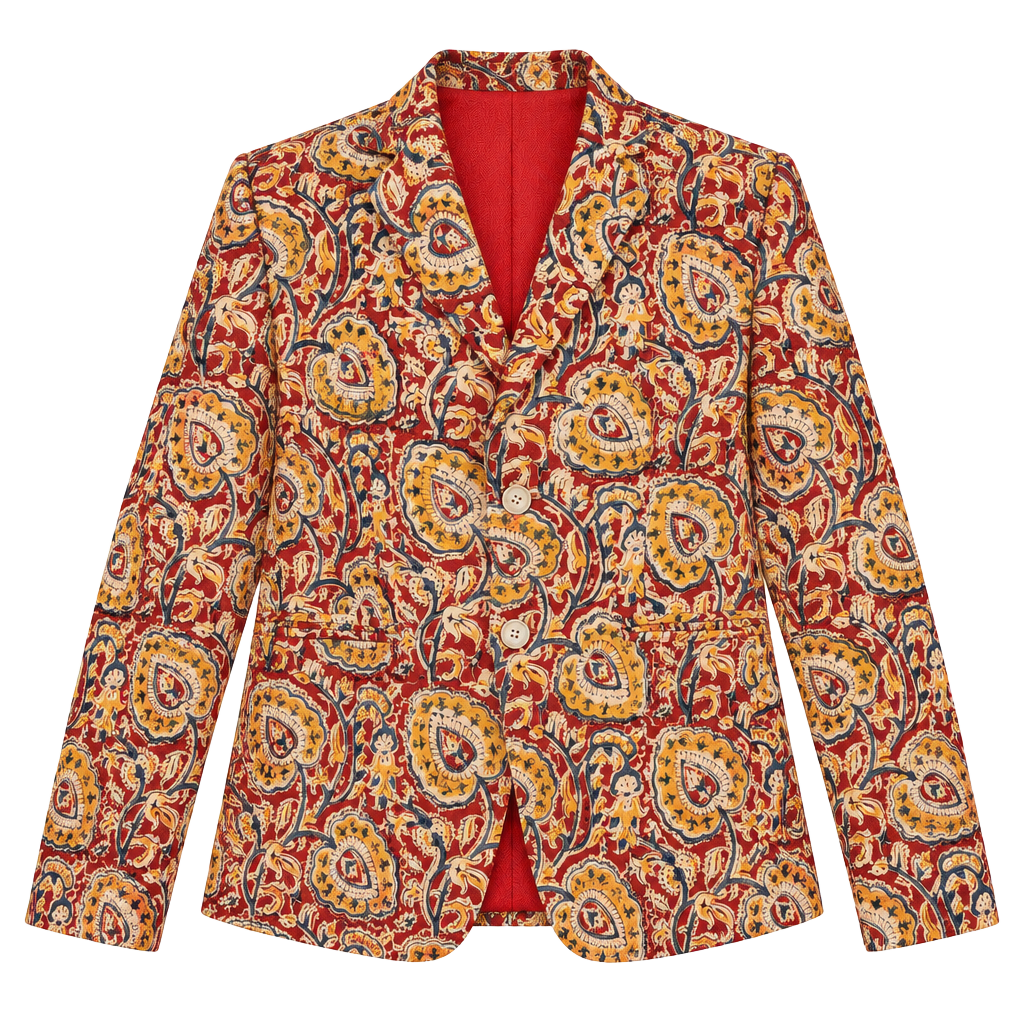 Vintage Red Gold Paisley Block Print Blazer Indie Sleaze Boho Statement Coat 1