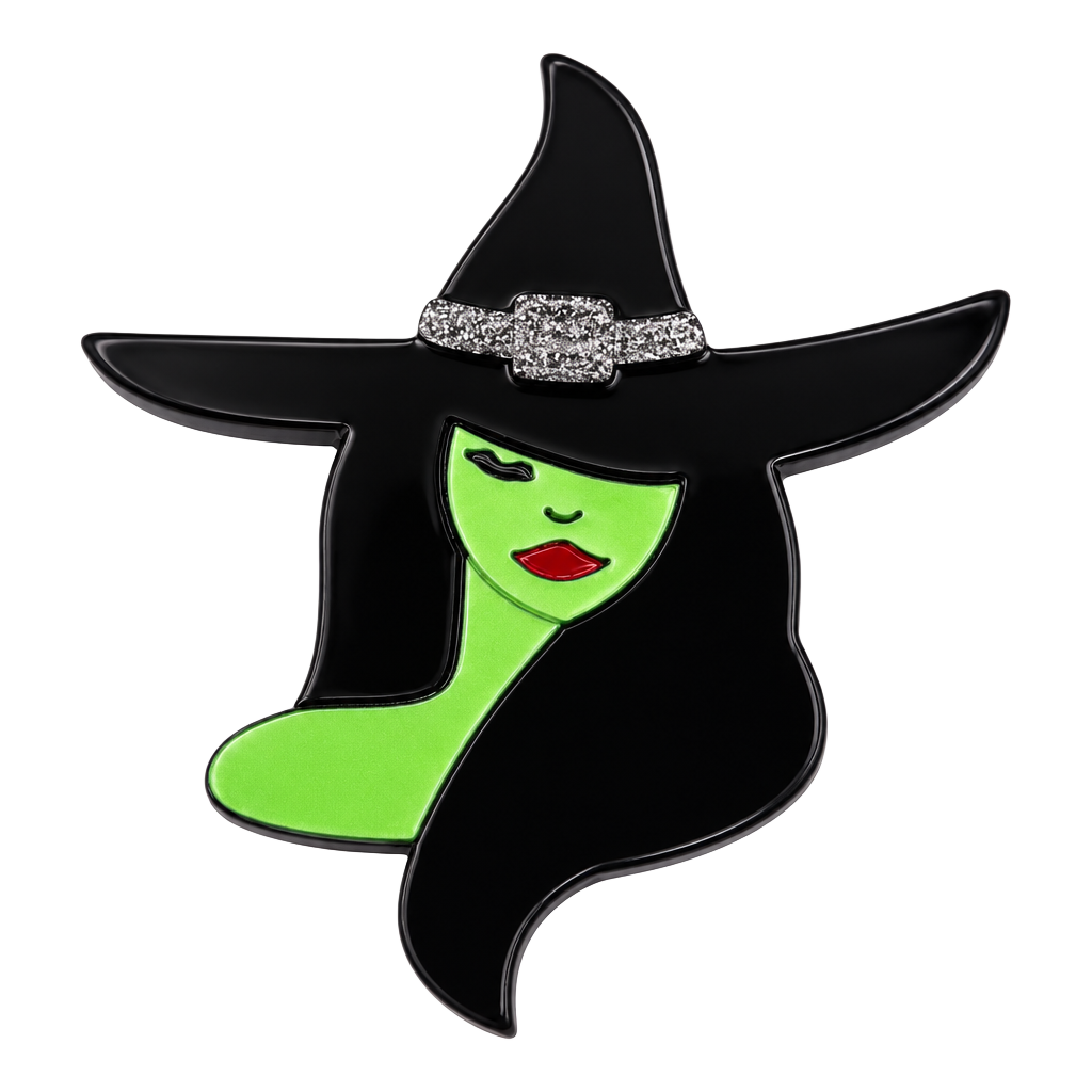 Emerald Wicked Witch Acrylic Brooch Spooky Chic Halloween Pin Jewelry 1