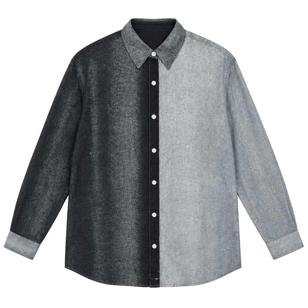 AP•NY XXL Cupro Viscose Color Block Button Down Shirt Black Gray 1