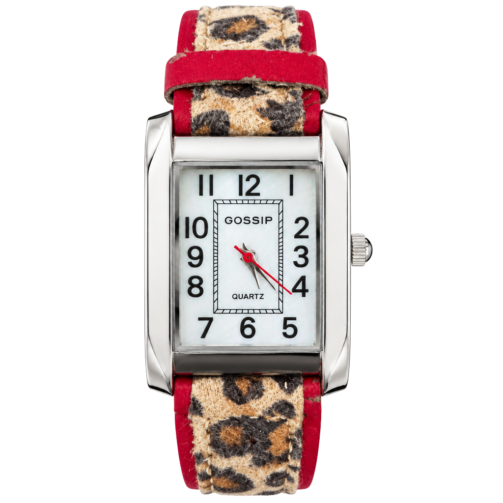 Gossip Quartz Rectangular Watch Leopard Print Leather Strap 1