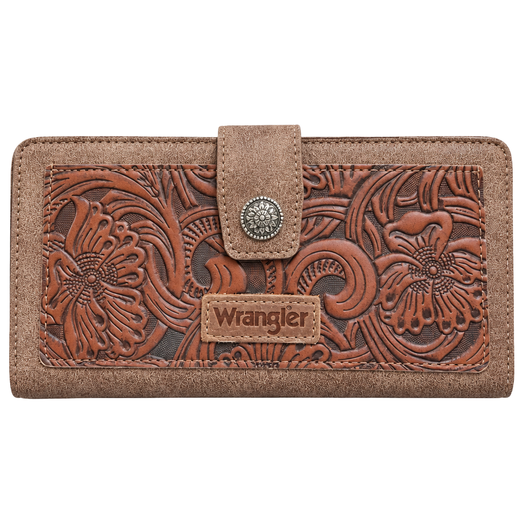 Wrangler Women’s Western Floral Wallet Brown Large Zip Around NWOT 1