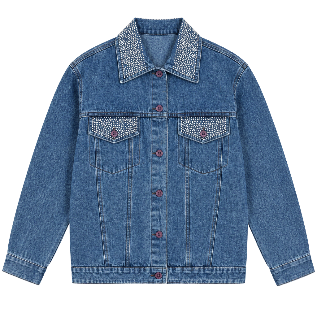 Keren Hart Rhinestone Collar Denim Jacket XL Blue Cotton 1