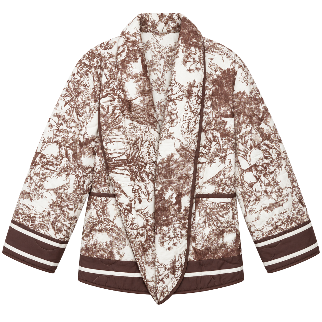 NWT Women’s Toile Print Jacket Size Medium Brown & Cream – Lightweight 1