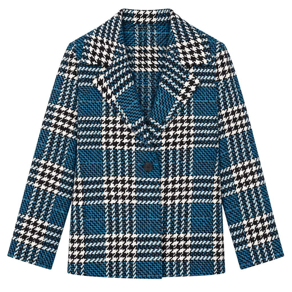 Josephine Chaus Women’s Size 12 Plaid Houndstooth Jacket Blazer Blue Black 1