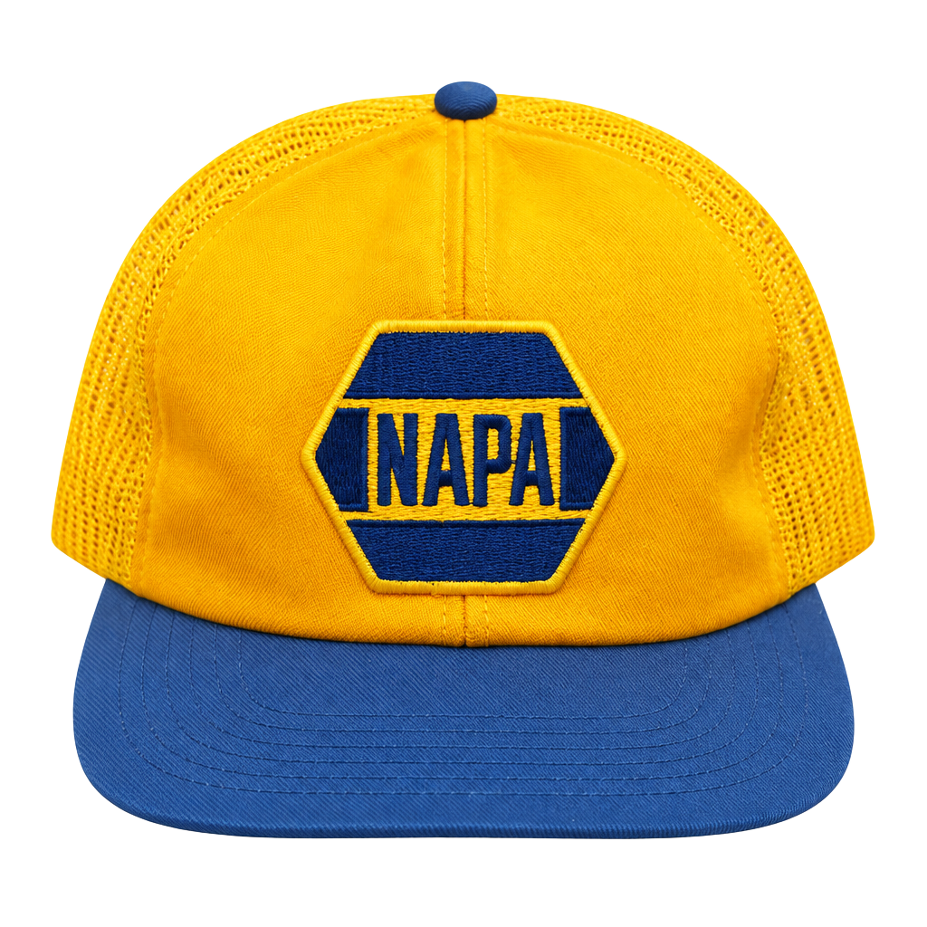 Vintage NAPA Auto Parts Trucker Hat Snapback Yellow Blue 1