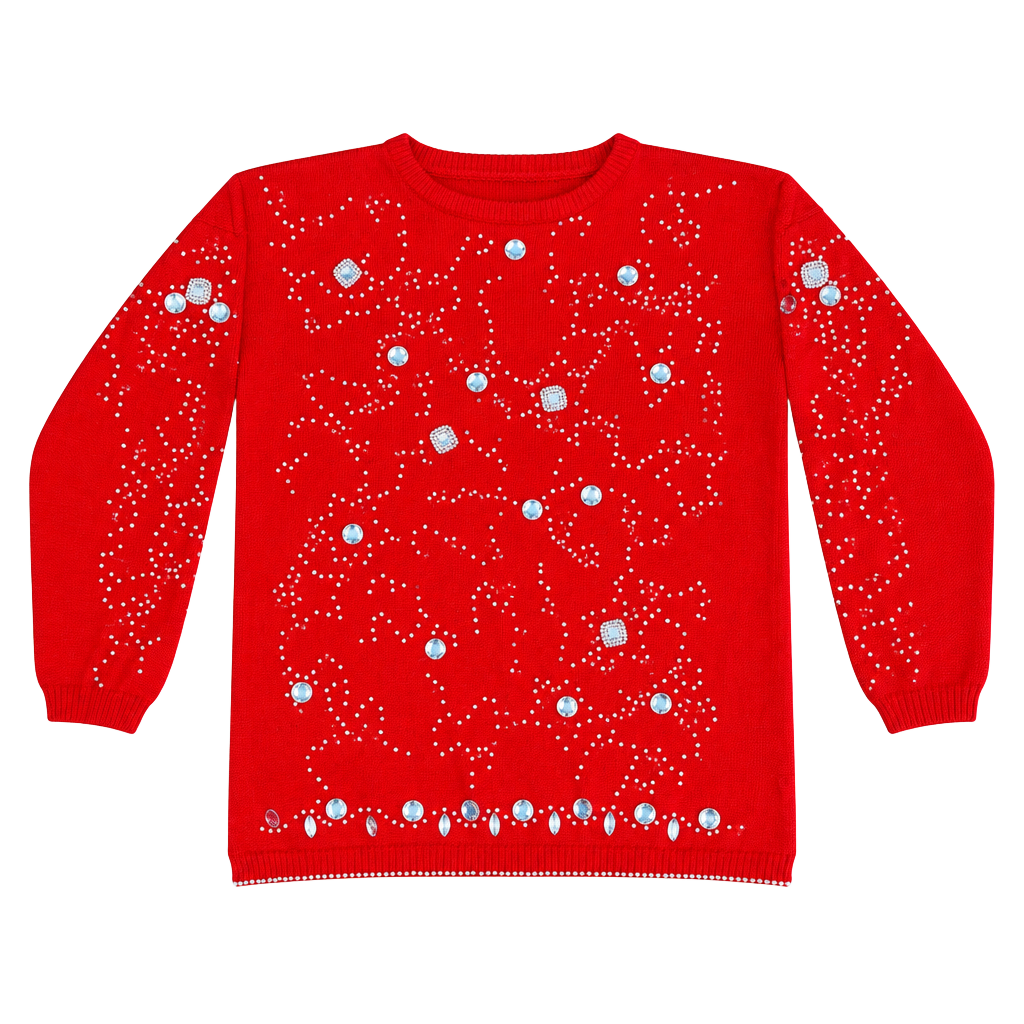 Red Rhinestone Embellished Christmastime Sweater Size M 1
