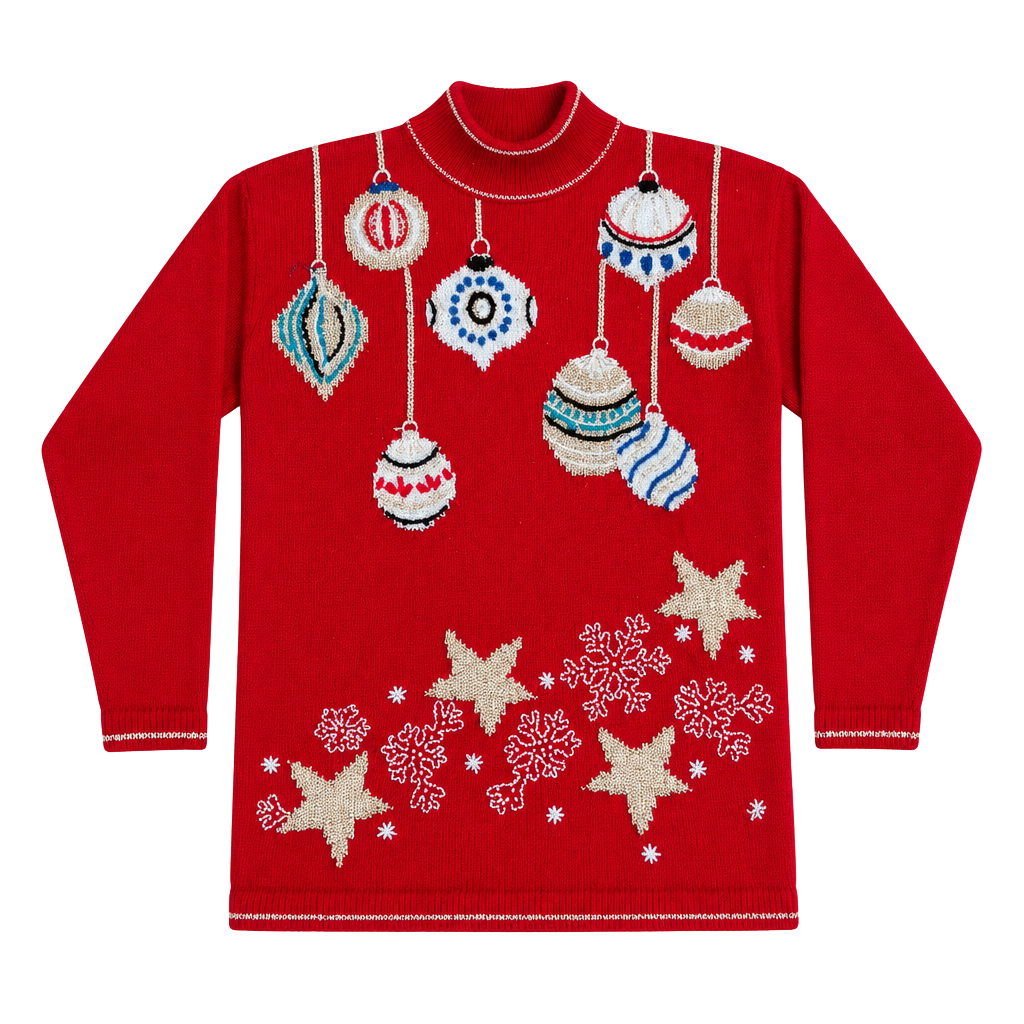 Dana Scott Christmas Ornament Sweater Size M Red Ugly Holiday 1