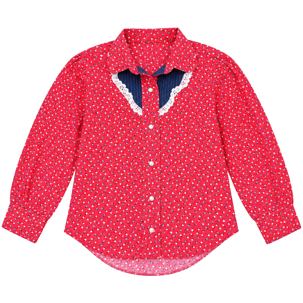 Vintage Kid Kountry Western Shirt Size 6X Red Floral Denim 1