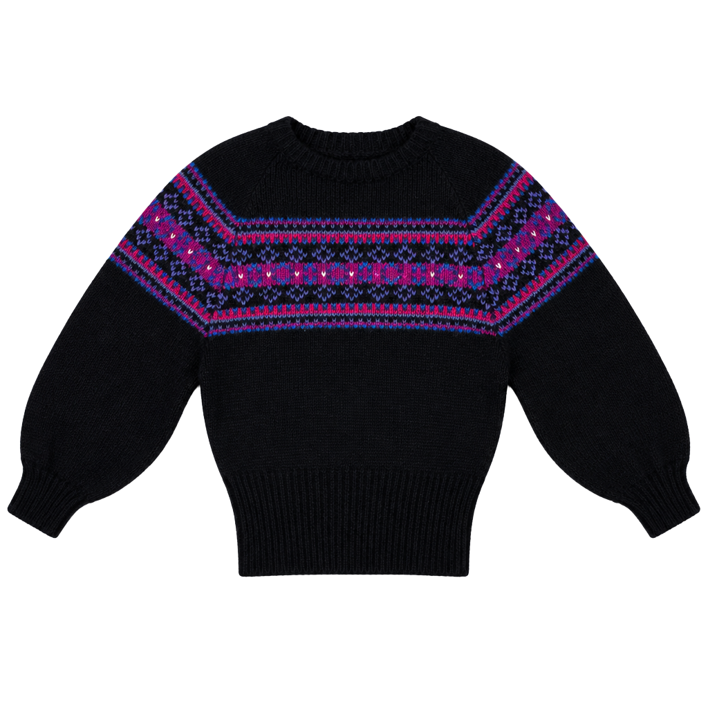 Vintage Sweater Teas Fair Isle Sweater Black Size M Wool Blend 1