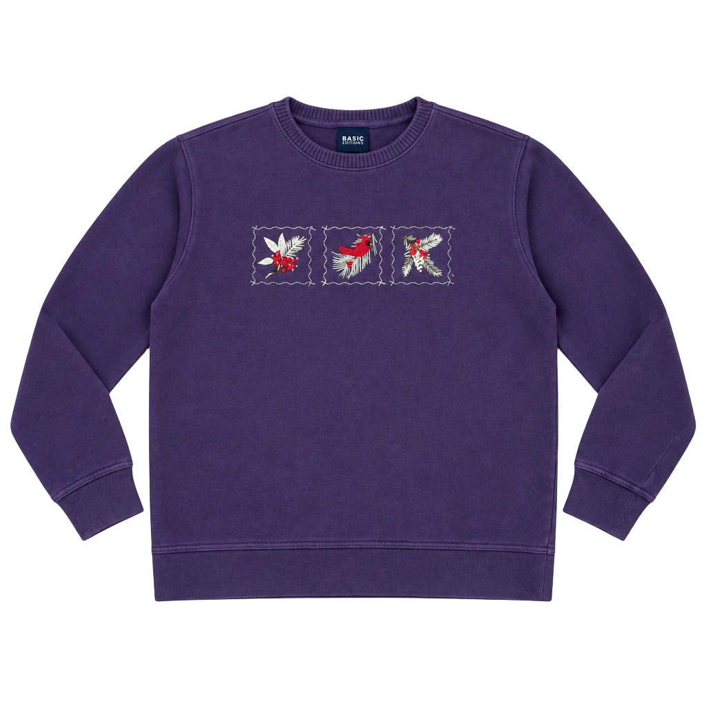 Grannycore Embroidered Cardinal Bird Size Medium Purple Sweatshirt 1