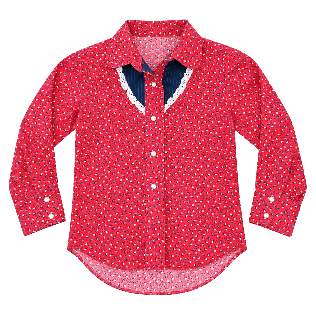 Vintage Kid Kountry Western Shirt Size 5 Red Floral Print 1