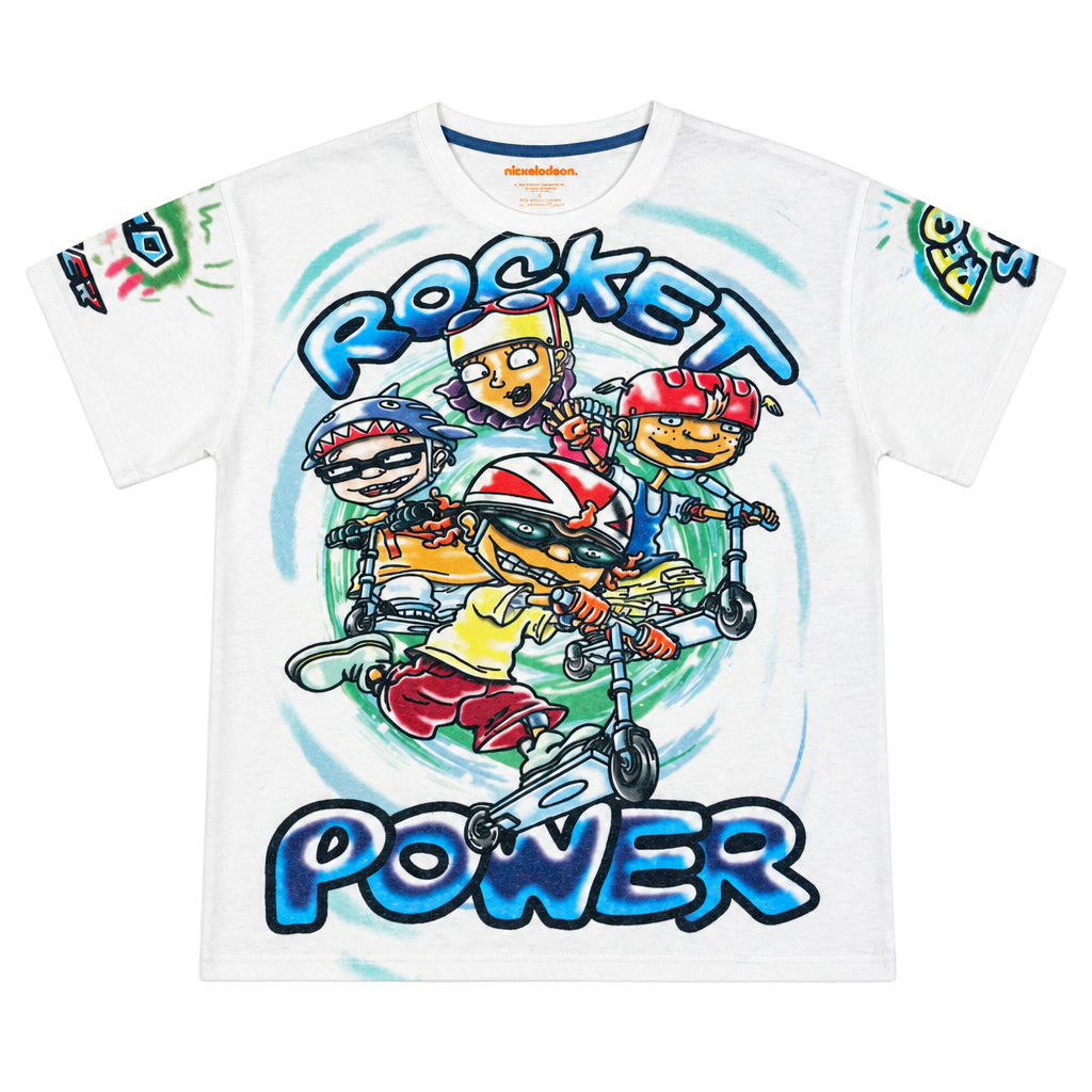 Rare Nickelodeon Rocket Power T-Shirt Size L White All Over Print 1