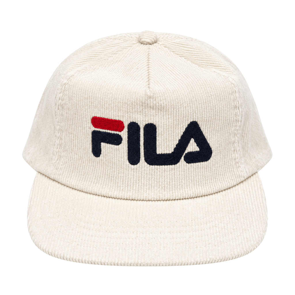 Vintage ‘90s Fila White Corduroy Flat Bill Hat with Embroidered Logo 1