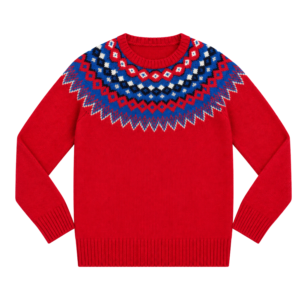 American Sweetheart Fair Isle Nordic Red Acrylic Pullover Sweater 1