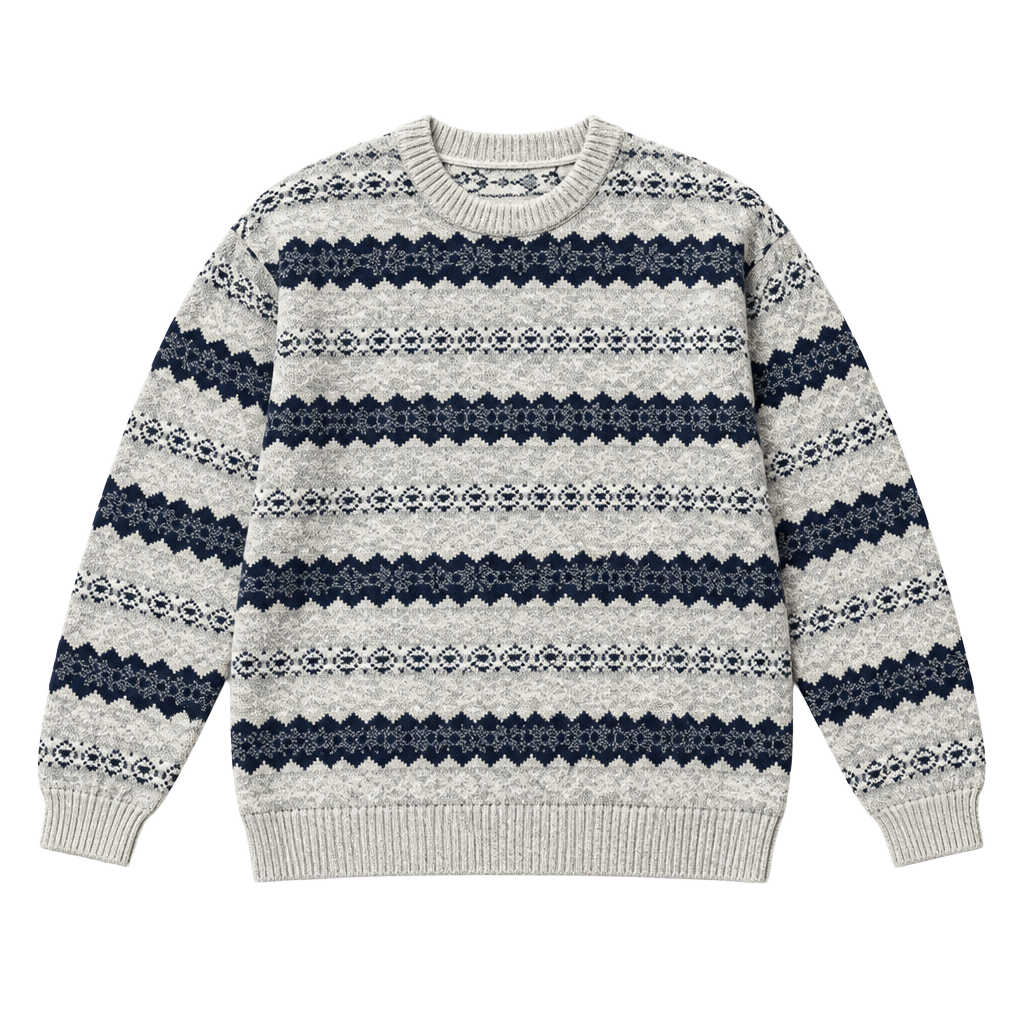 Fieldmaster Fair Isle Sweater Size L Vintage Knit Crewneck Beige Blue 1
