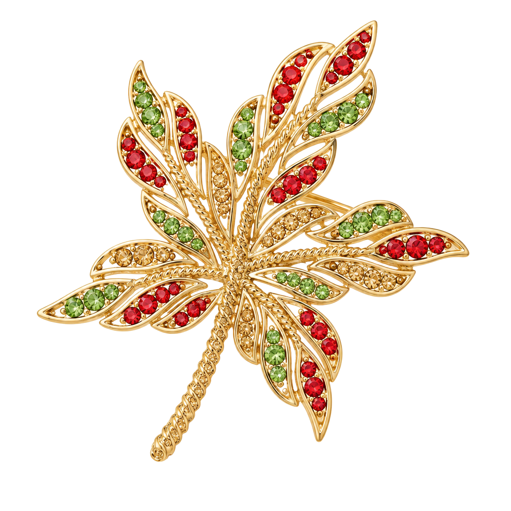 Monet Maple Leaf Rhinestone Brooch Gold Tone Fall Box Pin 1