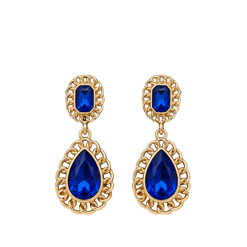 Saks Fifth Avenue Sapphire Blue Gold Dangle Earrings 1