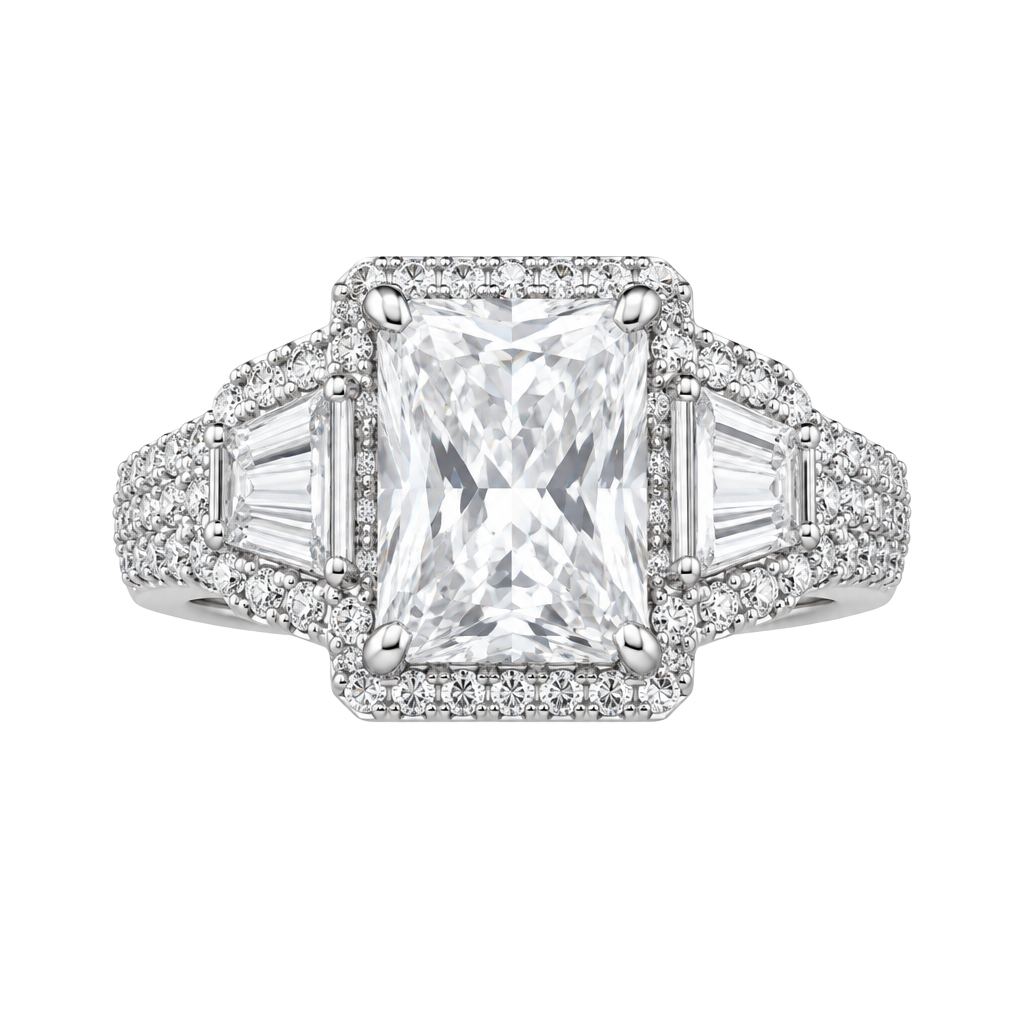 Silver Cushion-Cut Halo Engagement Ring in White Size 7 1