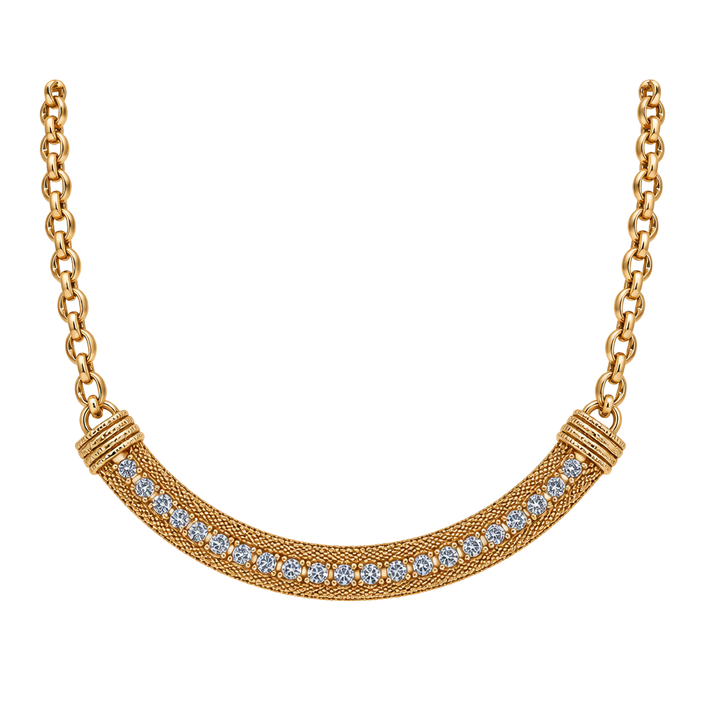 Vintage Sarah Coventry Gold Mesh Chain Choker Necklace with Blue Crystal Accents 1