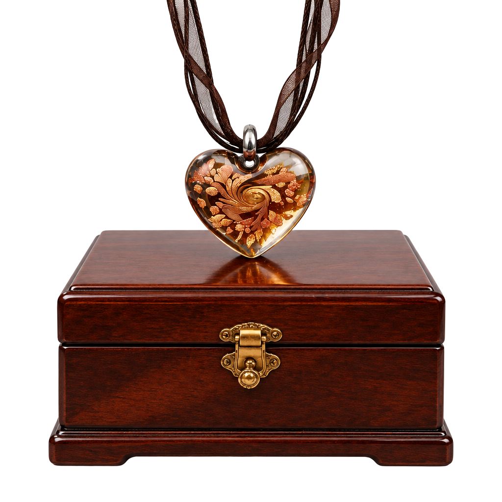 Handblown Glass Heart in Black with Copper Swirl on ribbon with extension. EUC 1