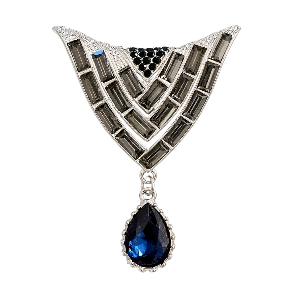Marcel Boucher VINTAGE “V for Victory" statement brooch Silver Tone & Blues EUC 1