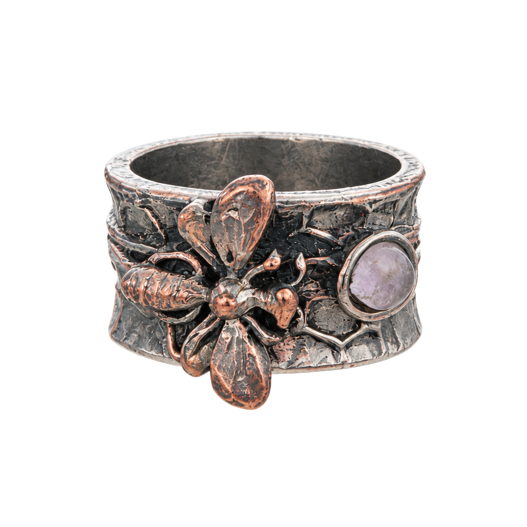 Boho Magic Silver And Brass Honeybee with moonstone Ring Size 7 1
