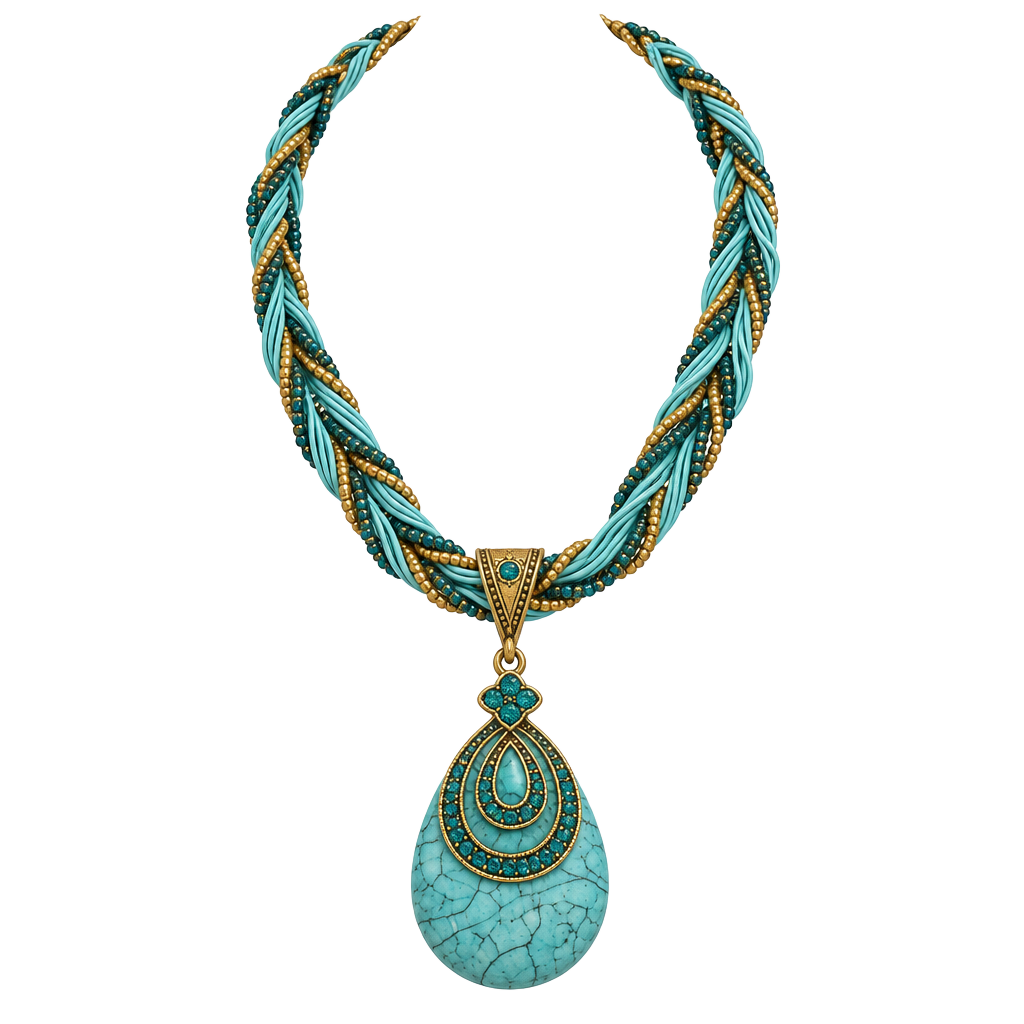 Elegant Turquoise Teardrop Pendant Necklace 16-18” 1