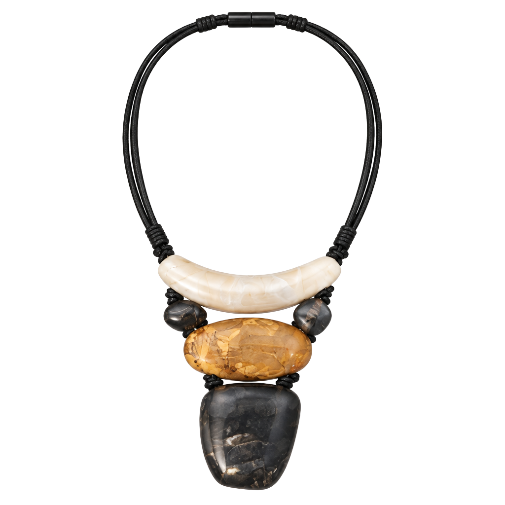 Statement Multistone Resin Pendant Necklace in Cream, Amber & Black 1