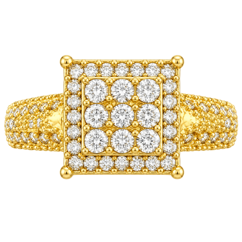 Vintage Gold Plated over Sterling Silver Crystal Square Cluster Ring Size 9 1