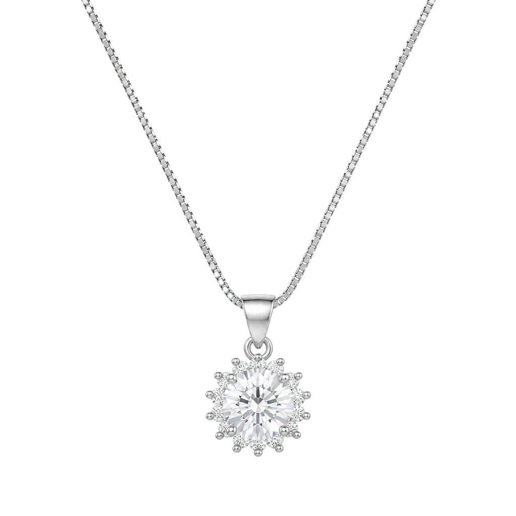 Moissanite Diamond Cluster Pendant on 18” Sterling Silver Chain NWT 1