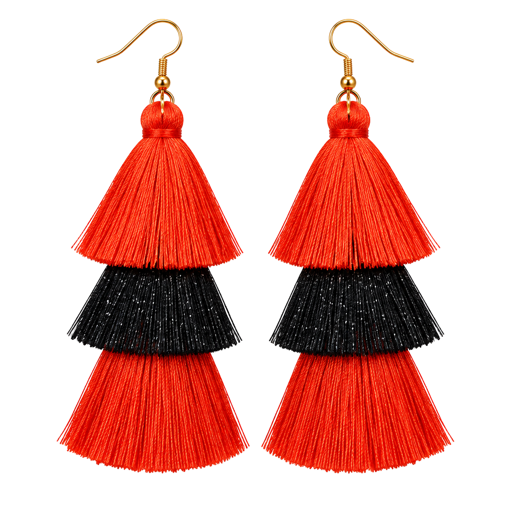 Handmade Candy Corn Tassel Earrings Orange Black Halloween 1
