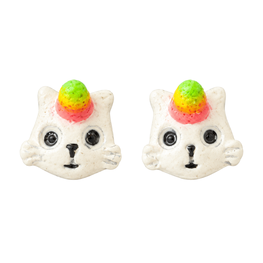 Cute White Cat Unicorn Stud Earrings with Full Body Posts 1