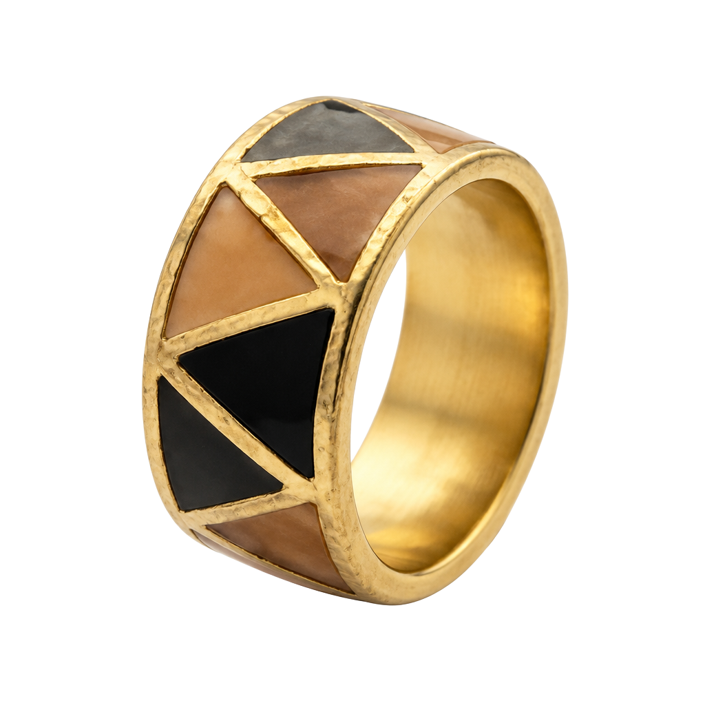Arcana Jewelry Terra Geometrica Band — Size 7 Hand-Enameled Brass Mosaic Ring 1