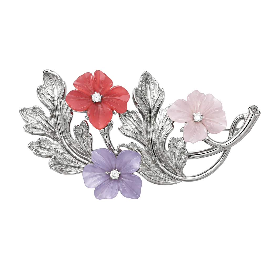 Vintage Lia Sophia Floral Leaf Trio Brooch on Antiqued Silver Tone Brooch 1