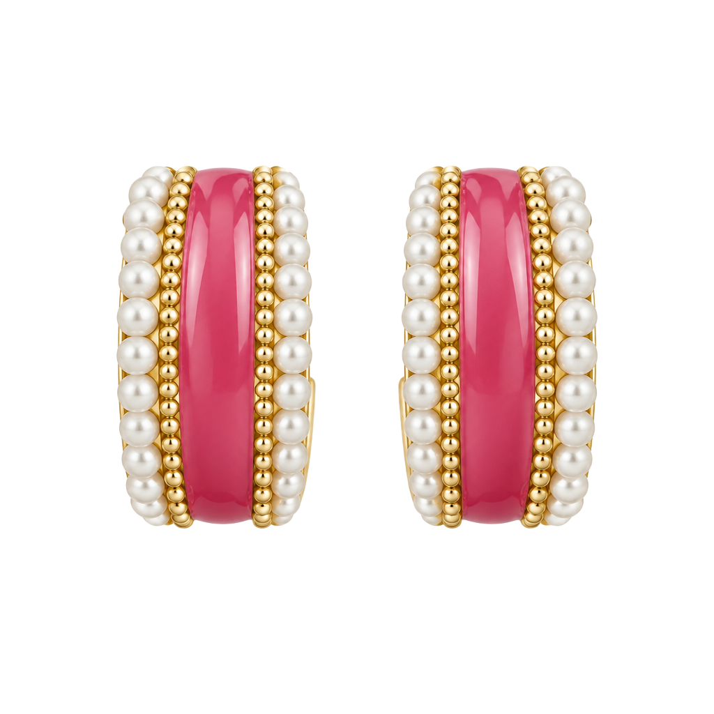 Coral & Gold Ton Crystal Hoop Drop Post Earrings NWT 1