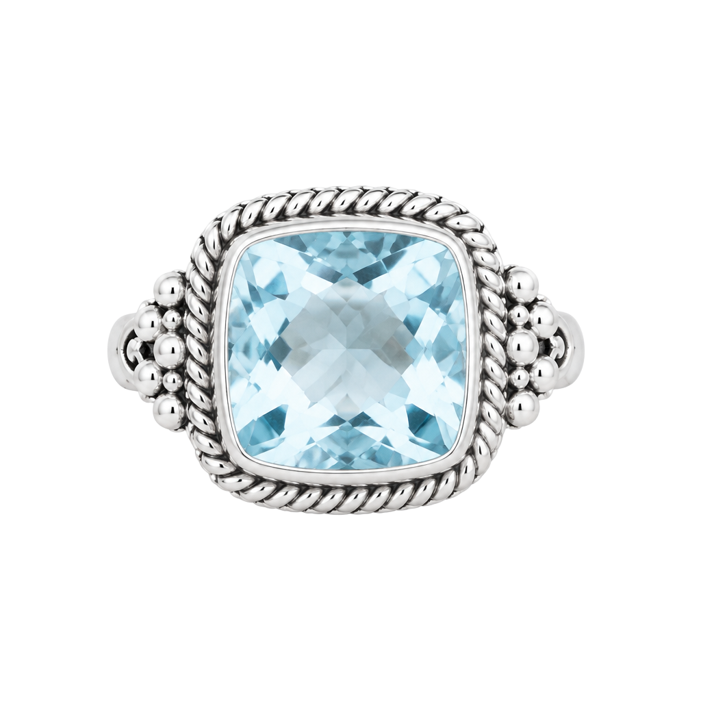 Silver Blue Topaz Square Statement Ring Size 8 1