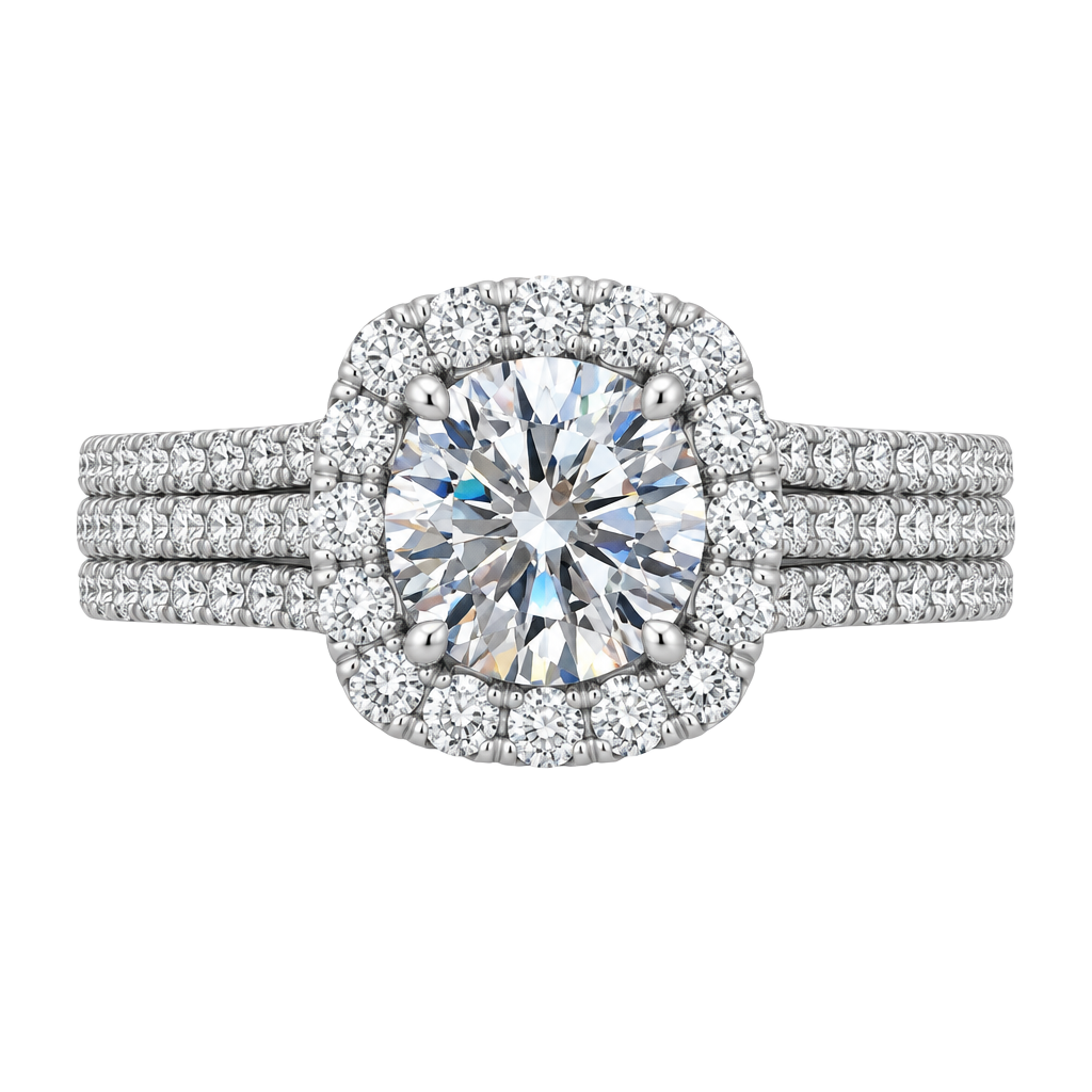 2 CT Round Cut Halo Moissanite Diamond Triple Band Engagement Ring 1