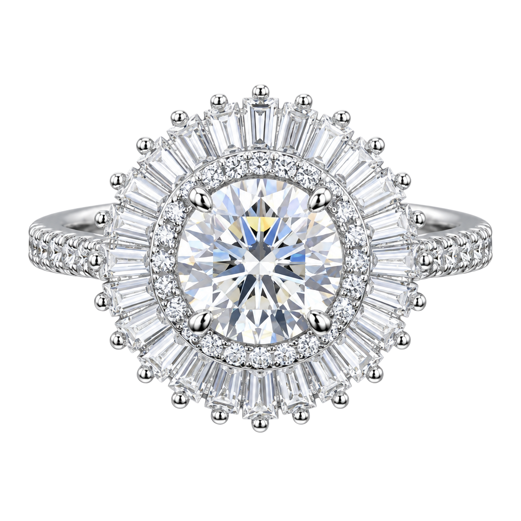 Moissanite Diamond 3 CT Center Stone Double Halo White Gold Size 9 1