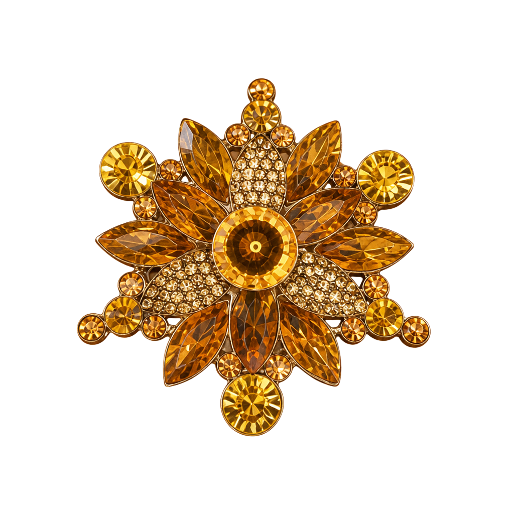 Vintage Golden Amber Crystal Floral Brooch 1